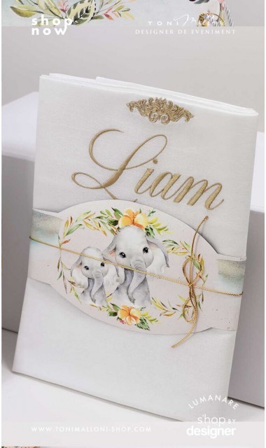 Trusou botez elefant personalizat si brodat Baby Boy Elephant 8